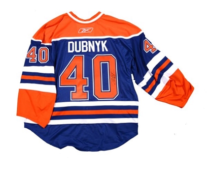2009-10 Devan Dubnyk Edmonton Oilers Signed Game Used Hockey Jersey (1/14/10 Special Edition Jersey)
